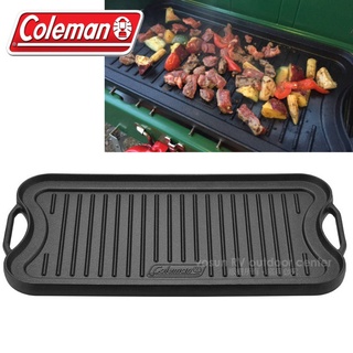 【Coleman】經典 鑄鐵雙面式BBQ烤煎盤(附收納袋+導油槽) 烤牛肉煎盤 鐵板燒 CM-21879