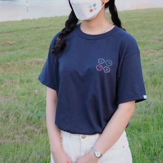 【方坊】喜怒哀樂 刺繡 衣服 T-shirt 深藍色 奶茶色 台灣製