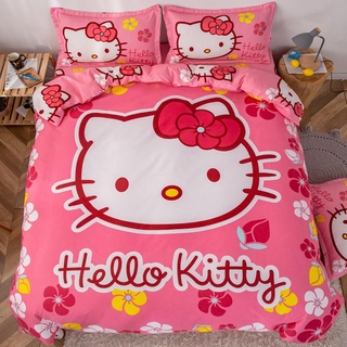 Hello kitty床包 床裙款 卡通動漫 kt貓四件組 單人/雙人/雙人加大床包卡通床包 貓咪被套 兩用被交換禮物