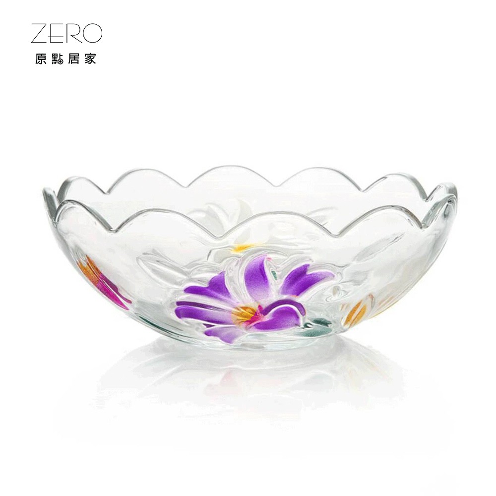 ZERO原點居家 浮雕花玻璃碗(彩色) 玻璃水果盤 水果碗 派對碗 點心碗 玻璃盤 玻璃碗