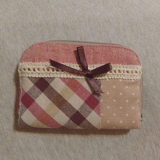 全新 花木棉 蘇格蘭粉紅格子拼布風 短夾造型錢包