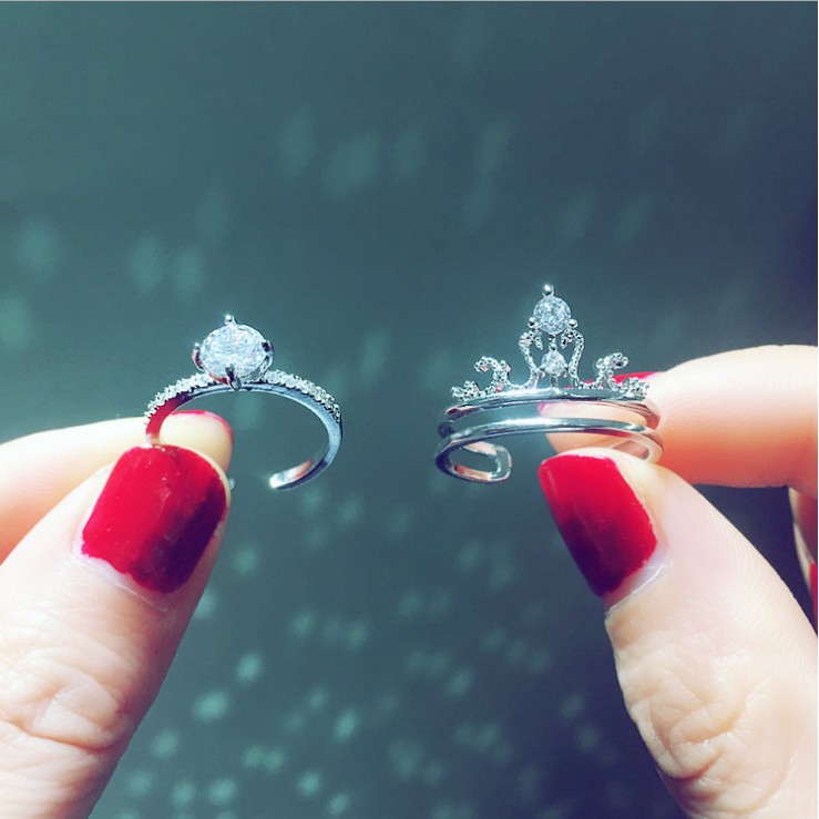 皇冠二合一戒指 時尚皓石開口戒指 可調節戒指