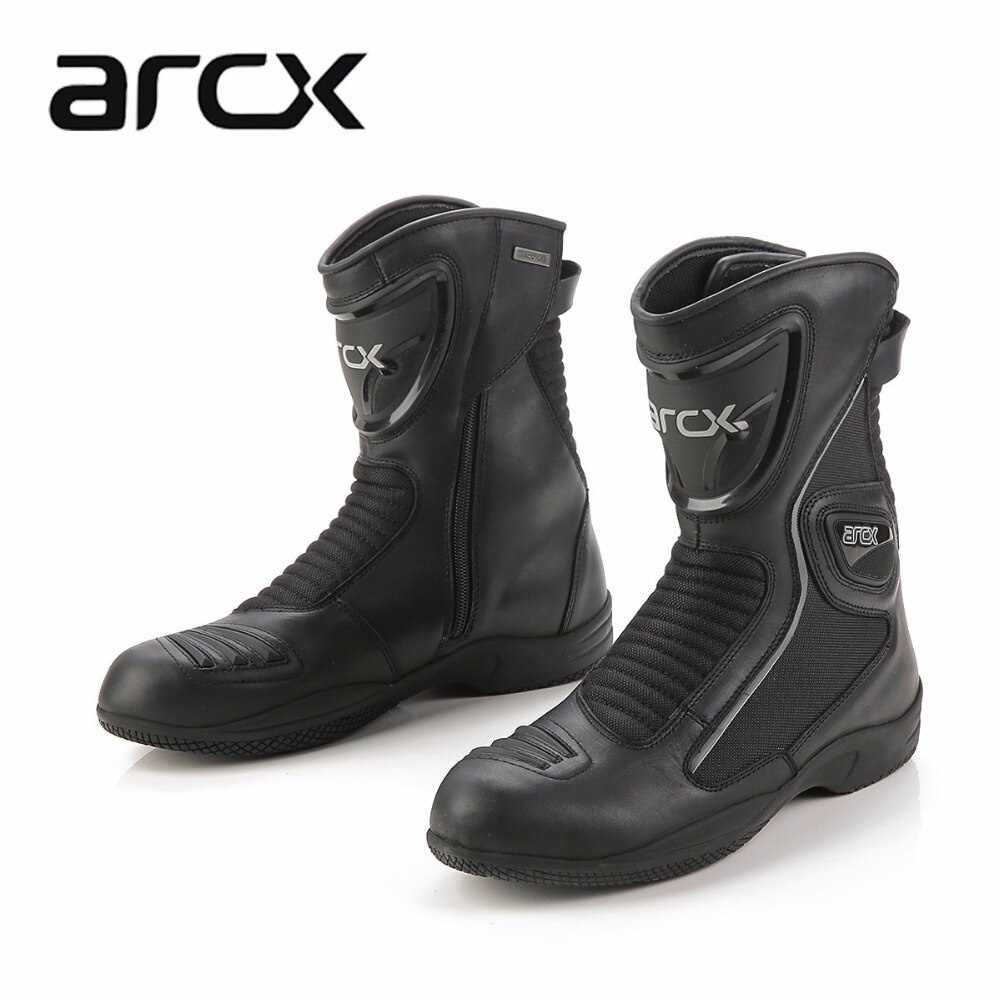 Arcx 摩托車皮革小腿靴男士防水裝備賽車鞋 Touring Chopper 摩托車賽車遠足摩托車靴