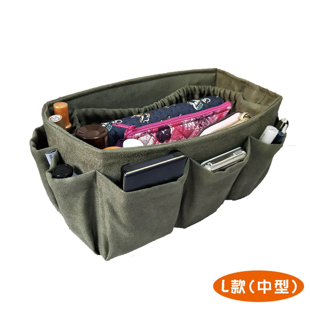 收納包中包 收納包大容量多功能包包收納袋中袋|麂皮綠(中型)|台灣製 可水洗