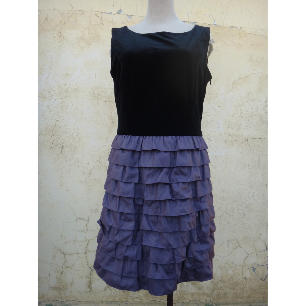 正品 PERNG YUH 芃諭 紫黑雙色 層層洋裝 size: 40