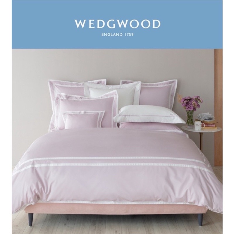 現貨《WEDGWOOD》 500織長纖棉Bi-Color經典素色款四件式床組 - 經典粉（加大）