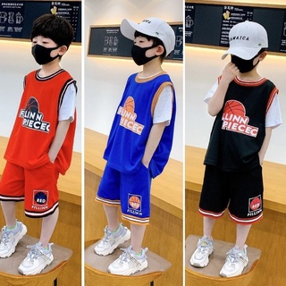 現貨 男童夏裝 兒童運動套裝2022夏天中大童洋氣背心運動童裝籃球服衣服