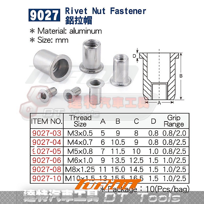 Tuf 9027 03 鋁拉帽m3x 0 5 10pcs 包拉帽槍用鋁拉帽鋁拉帽拉帽 蝦皮購物