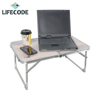 【LIFECODE】復古橡木紋便攜鋁合金桌/床上桌/露營桌/野餐桌60x40cm 13310143