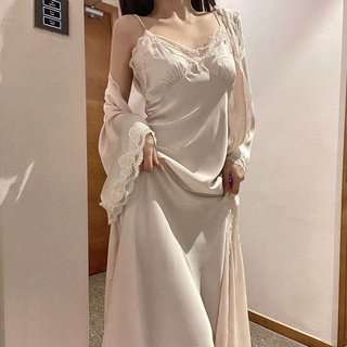 🔆小甜甜日系美衣👙法式睡衣女高級感冰絲緞面宮廷性感純欲吊帶睡裙春秋公主睡袍套裝
