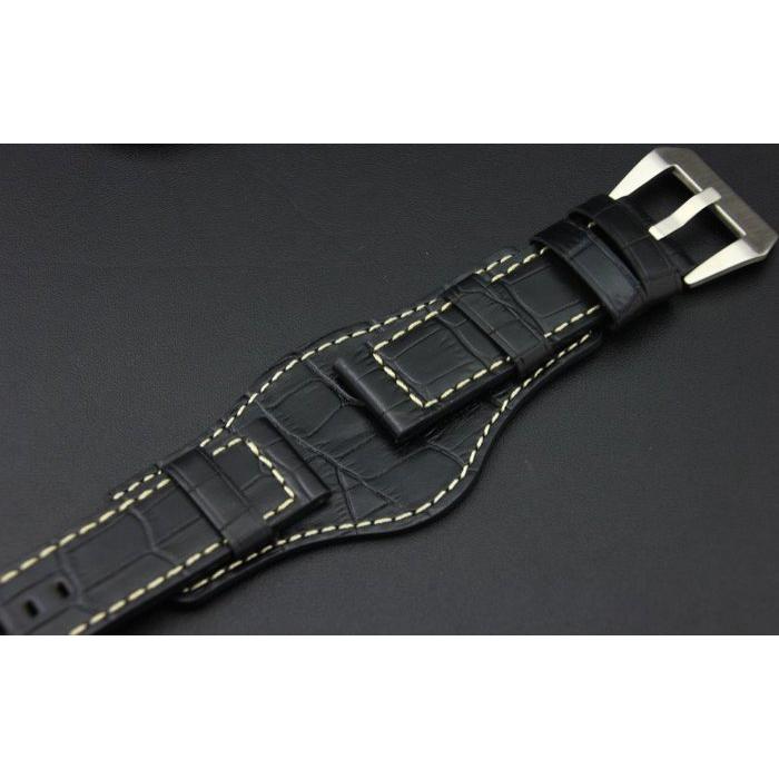 Banda出品 24mm panerai小沛的新衣 bund watch strap飛行軍錶風格皮底皮面錶帶壓鱷魚皮紋路
