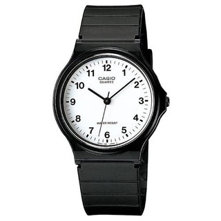 【神梭鐘錶】CASIO WATCH 卡西歐都會風性格文青個性考試極簡白面指針黑腕錶 型號：MQ-24-7B