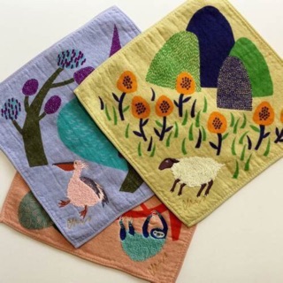 日本 2019新品 插畫家 森田MIW 紗布 棉質 刺繡 手帕 手巾 毛巾 洗臉巾 森林動物款