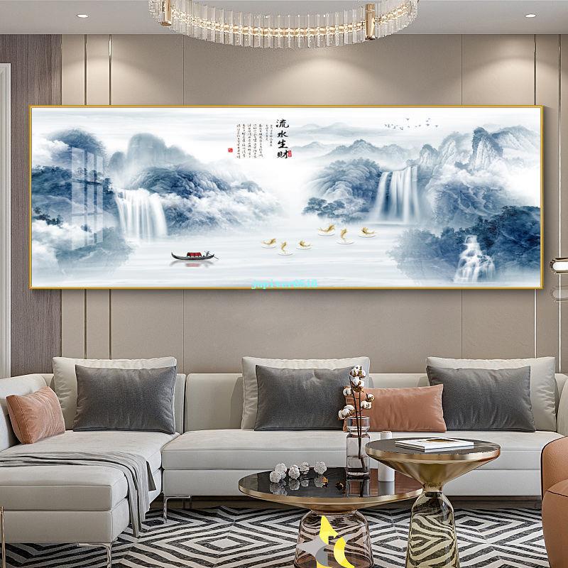 下殺*熱銷#  新中式客廳沙發背景墻掛畫山水畫茶室裝飾畫風水招財橫幅玄關壁畫