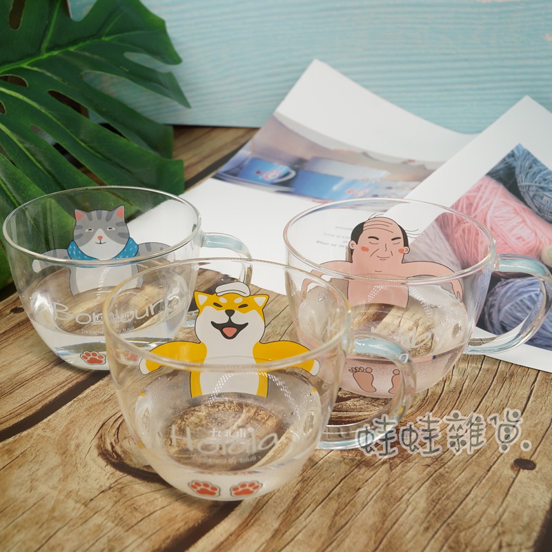 現貨秒出 創意耐熱玻璃杯 泡湯系列 350ml 馬克杯 韓國瑜 柴犬 貓 蛙蛙雜貨