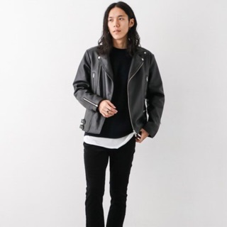 全新日本專櫃正品 URBAN RESEARCH 黑色厚挺全羊皮窄版騎士外套 38(S)號