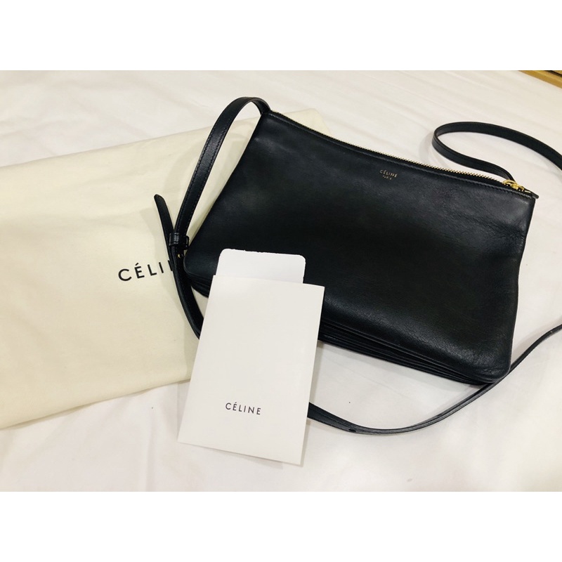 正品 Celine 舊標 大款 Trio 經典黑 95成新 台灣正本購証