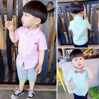 ♥【BC0108】韓版男童裝小象短袖襯衫 2色 (藍色 現貨) ♥