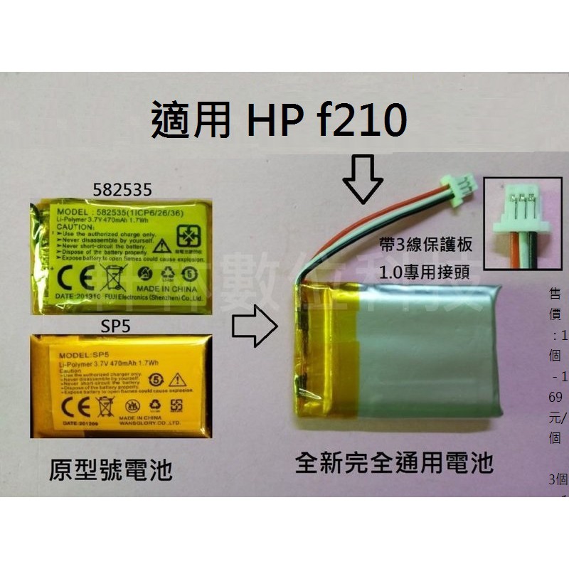 科諾-附發票 適用 HP f210 行車記錄器  3.7V 電池 維修用 SP5 582535 #D018A