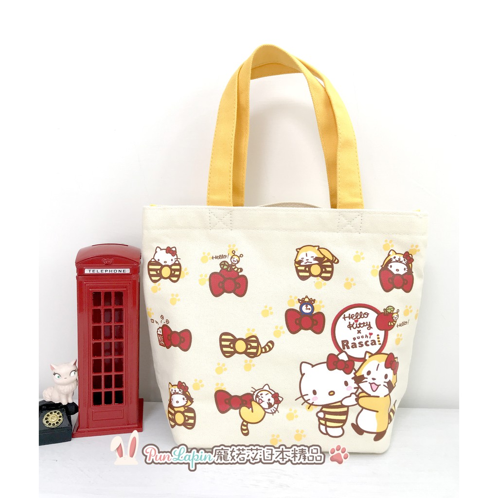 日本正品Sanrio三麗鷗Hello Kitty小浣熊 收納袋帆布手提包小方包手提袋(現貨在台)