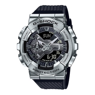 CASIO G-SHOCK 全金屬外殼 高質感雙顯電子腕錶GM-110-1A (黑X銀)