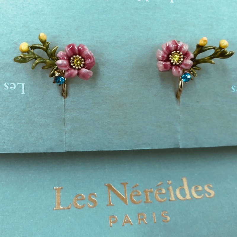 🇫🇷法國巴黎精品 Les Nereides 手工琺瑯 森林花朵 夾式耳環
