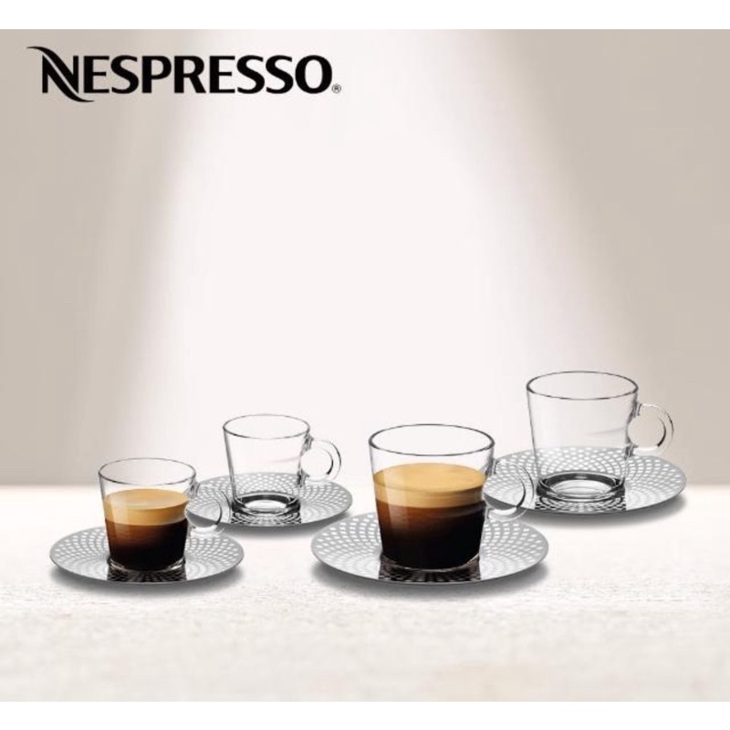 Nespresso VIEW Espresso &amp; Lungo 杯盤組(內含4只玻璃咖啡杯與4只不鏽鋼盤)