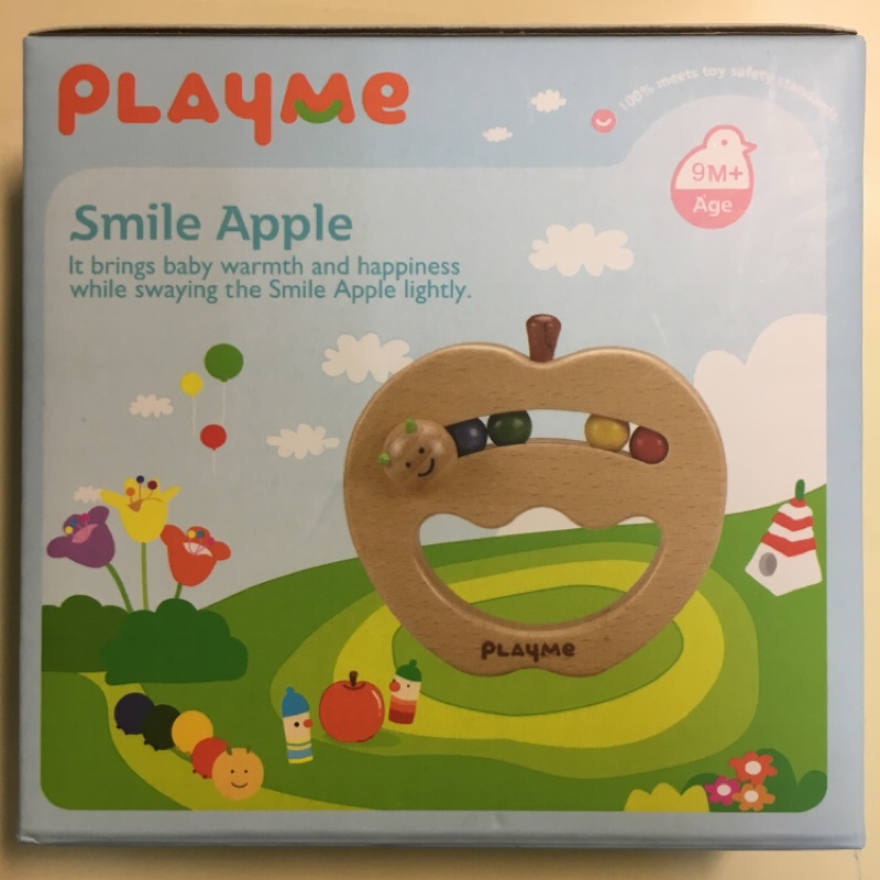 PlayMe:) 微笑蘋果-可愛木製抓握玩具