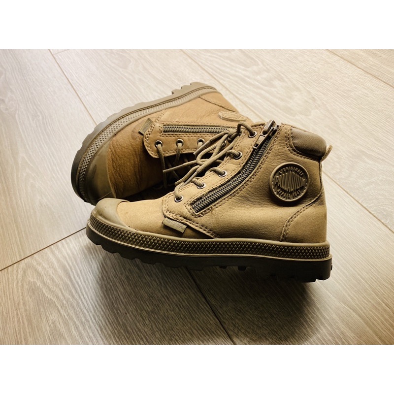 Palladium 兒童防潑水靴 駝色 雙拉鍊黃靴 童靴 童鞋 18cm(us12) webby1011