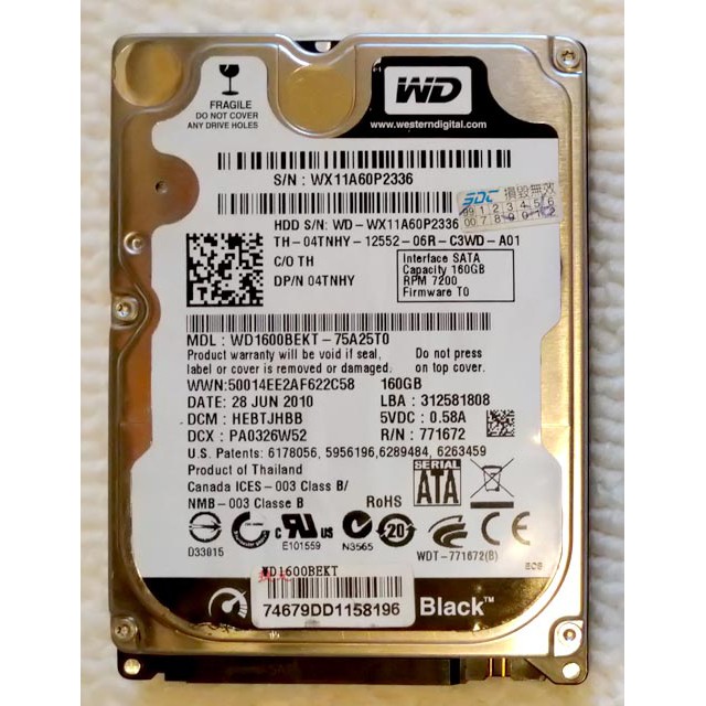 中古良品 威騰wd 2 5吋黑標sata 160gb 硬碟hard Disk 蝦皮購物