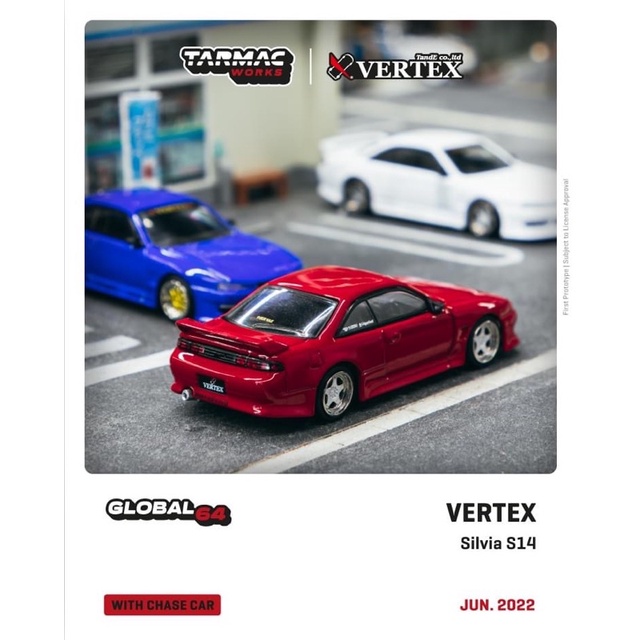 Tarmac Works 1/64 Vertex Silvia S14 紅色/銀框