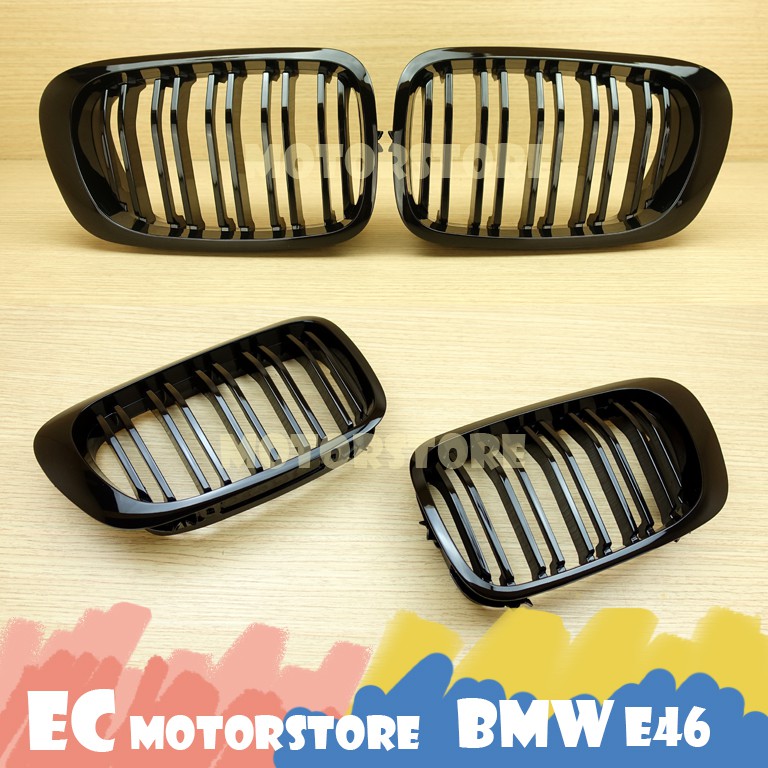 BMW E46 1998-2001年 改款前 2門2D 亮黑 雙槓 鼻頭 水箱護罩 水箱罩