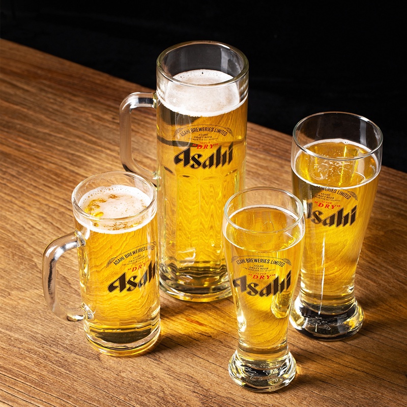 日式朝日啤酒杯 透明玻璃啤酒杯 日本料理店專用喝酒杯子 Asahi酒杯 喜力啤酒杯