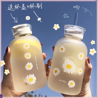 可愛創意ins少女吸管玻璃杯 含蓋 夏天韓版水杯 玻璃水壺杯子 飲料杯玻璃杯 吸管杯 480ML 清新帶吸管 情侶杯