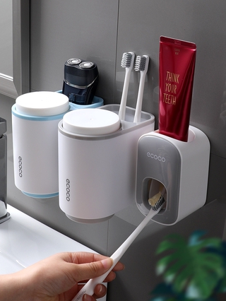 【吸壁式牙刷架】ecoco全自動擠牙膏神器吸壁掛式擠壓器套裝家用免打孔牙刷置物架