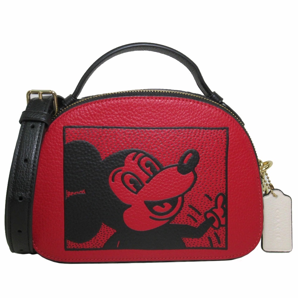COACH 迪士尼聯名 米奇兩用包 鵝卵石紋真皮 斜背包 手提包 側背包 C6977 紅色(現貨)