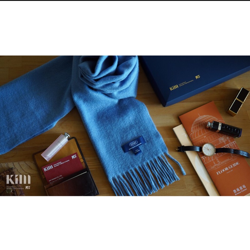 Kim Taiwan Gobi 100%喀什米爾羊絨 cashmere 圍巾 淺藍色