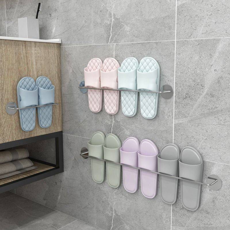 🔥李家居⭕浴室拖鞋架牆壁掛式免打孔置物架多功能家用衛生間廁所不銹鋼鞋架