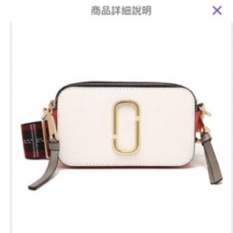 正貨出清價MARC JACOBS Snapshot防刮牛皮相機包/斜背包-白x紅蘇格蘭格紋