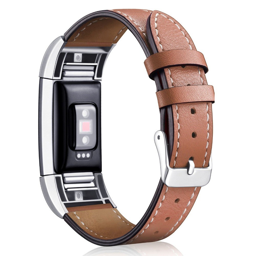 Fitbit Charge 2 車線真皮錶帶 Charge2 智慧手環替換錶帶腕帶 金屬頭粒
