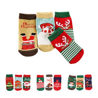 聖誕襪3雙組-加厚款童襪 聖誕短襪 耶誕交換禮物 雪倫小舖