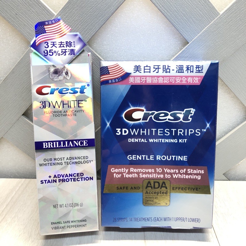 Crest 3D 美白牙貼溫和型14件 （共28片）/專業鑽白牙膏 鑽亮炫白116g