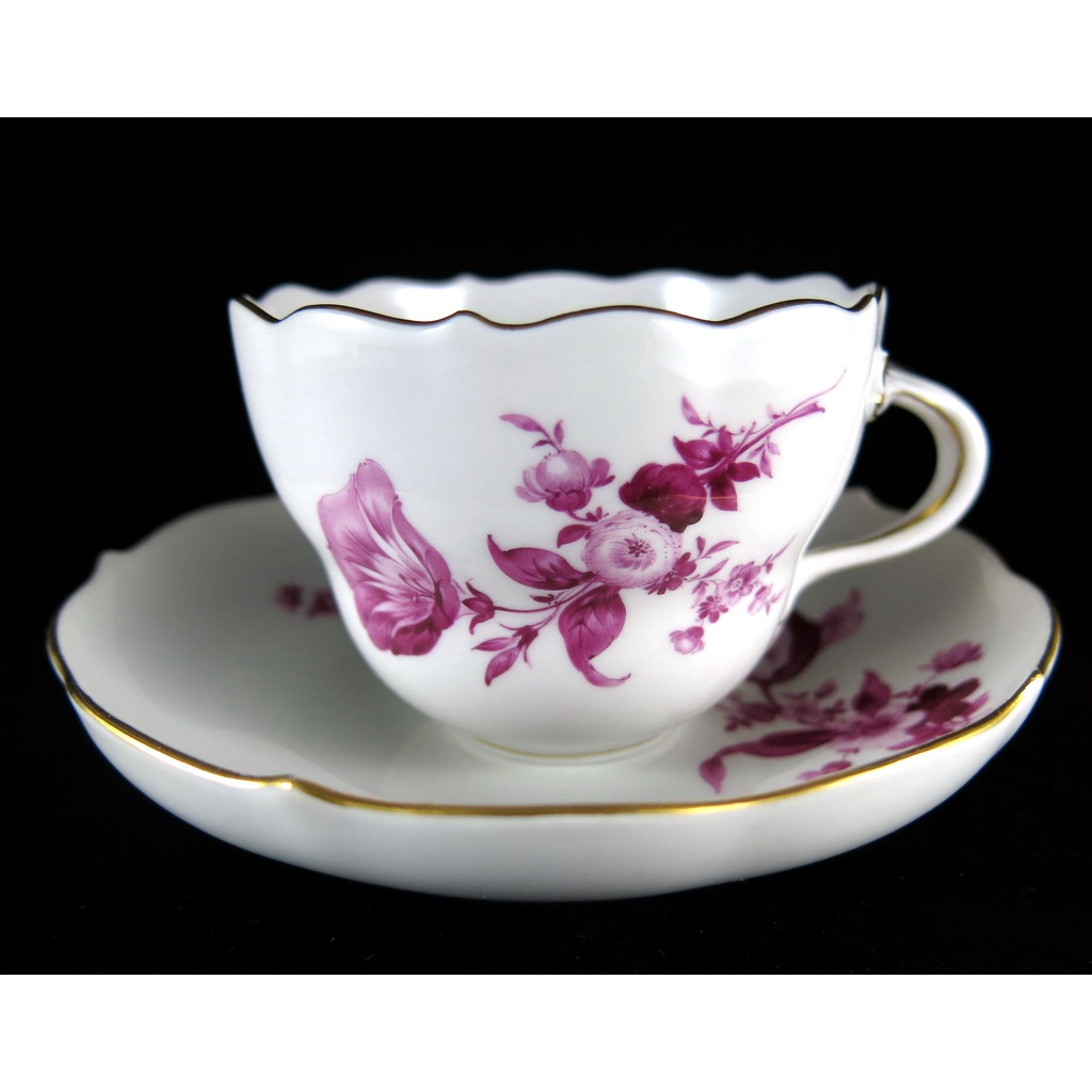 德國麥森Meissen 手繪紫丁香Blume系列咖啡杯盤組-C