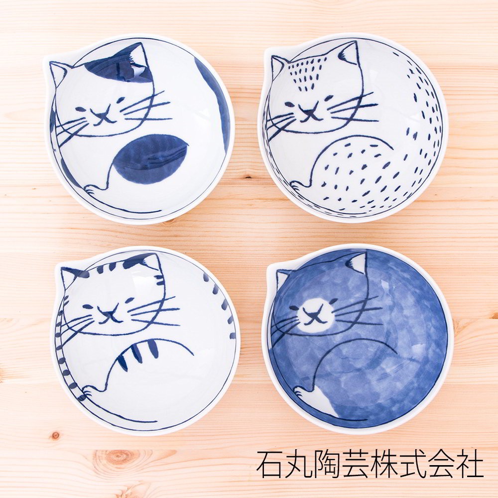 【日本石丸陶藝】波佐見燒 貓咪飯碗四入組（木盒包裝）《WUZ屋子》