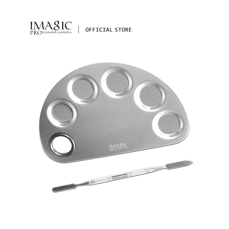 IMAGIC 不銹鋼調色板 彩妝半圓形帶槽調色盤專業美甲化妝板