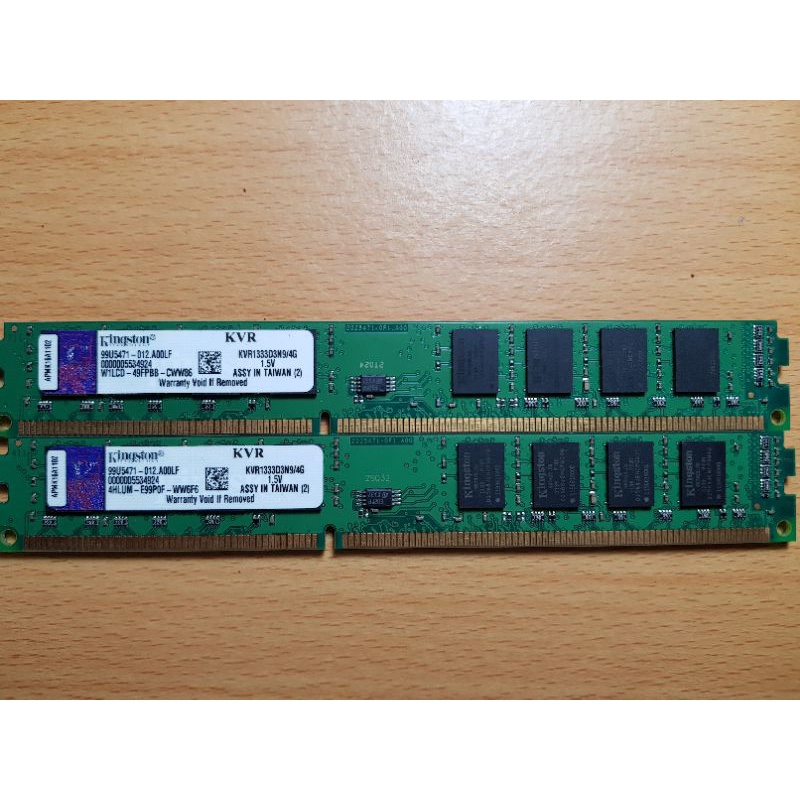桌上型電腦記憶體-金士頓 KVR1333D3N9/4G*2共8G DDR3 1333