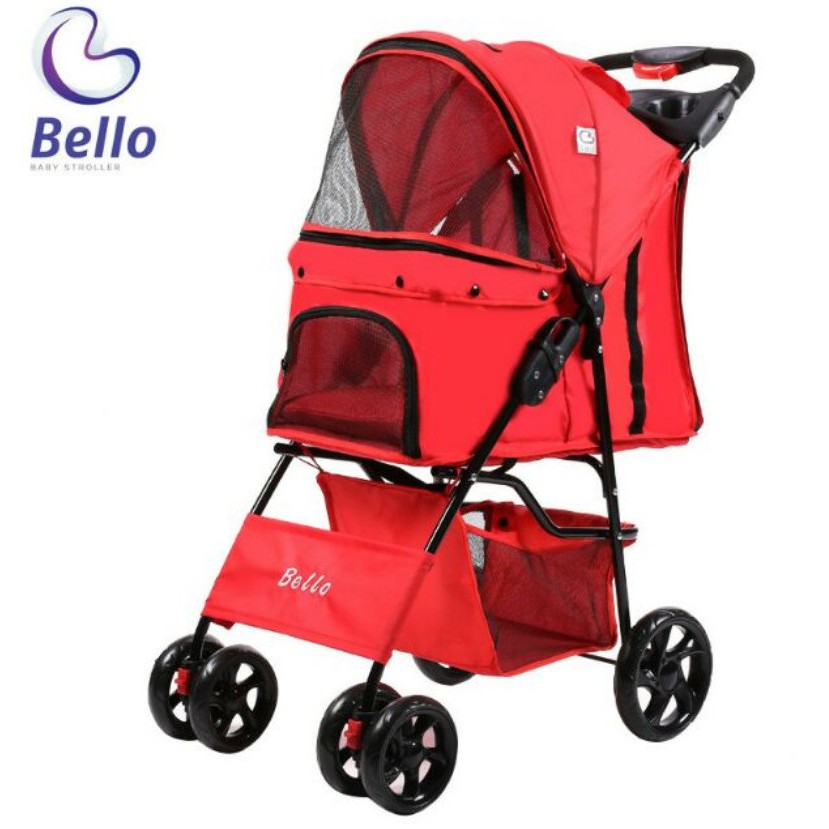 全新現貨 BELLO四輪雙層 紅色寵物推車 可一鍵收車 已組裝完成 寵物外出用品