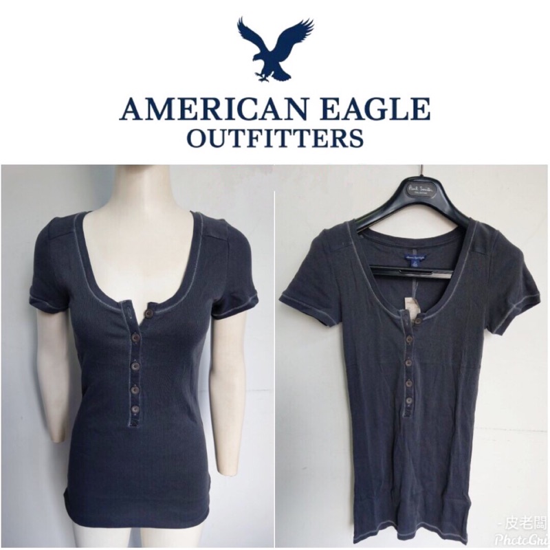 美國【American Eagle(AE) 】深灰色亨利棉T