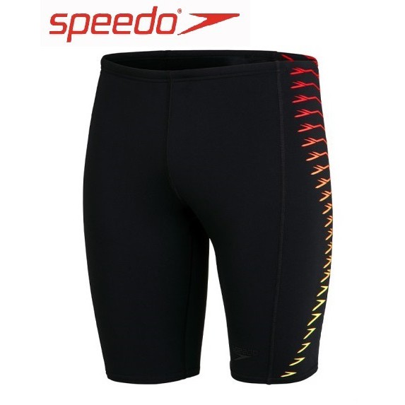 ~有氧小舖~2021 SPEEDO 運動及膝四角泳褲Tech Panel 黑X橘黃