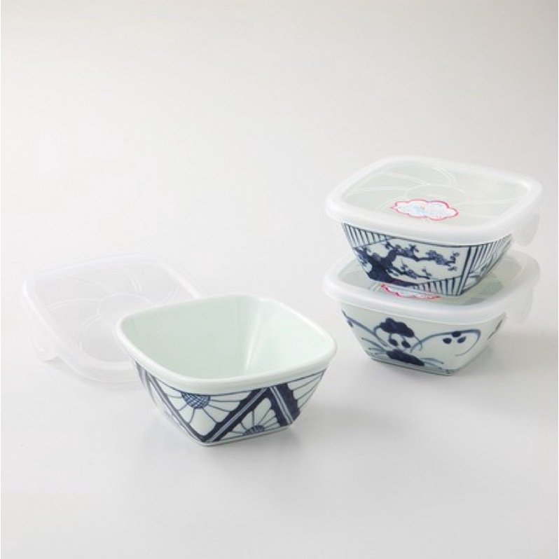 日本製有田燒 三入微波方型碗 微波碗 保鮮盒 瓷器